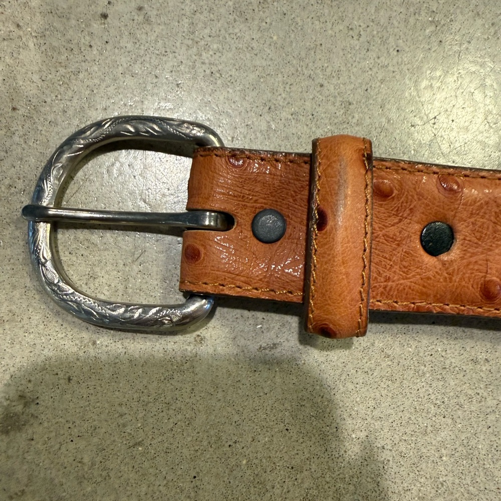 🍄 Ostrich Print Leather Belt Mens Size 34 - Picture 6 of 16